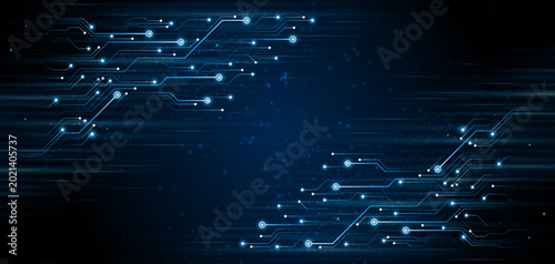 Quadro su tela Blue glowing lines with light effect on dark background