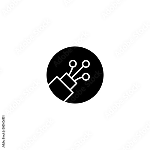 fiber optic cable icon on a black circle background representing high speed internet and connectivity. Transparent background