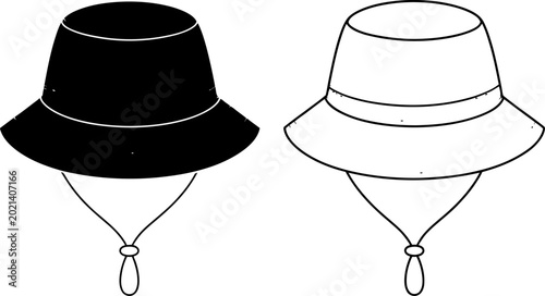 Bucket hats, black solid, outline, with chin straps headwear fashion accessory