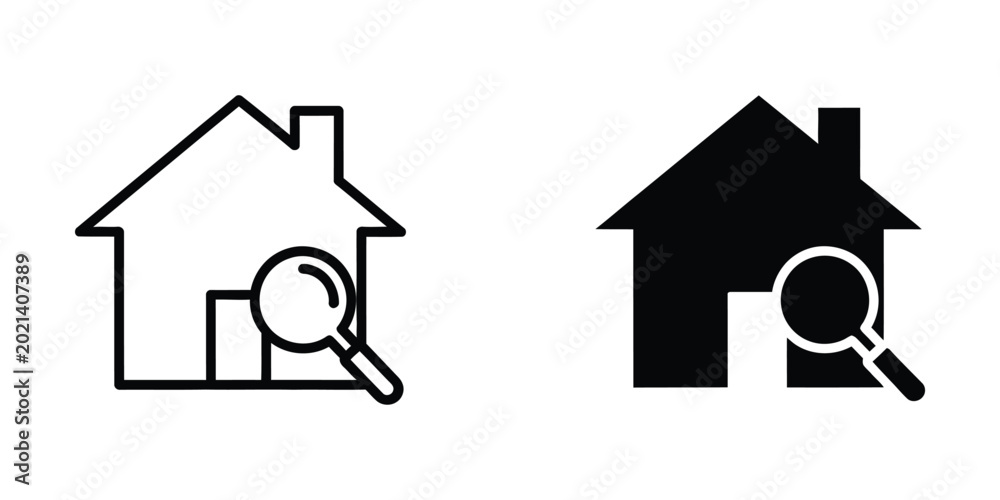 Naklejka premium House icon with magnifying glass inspecting interior