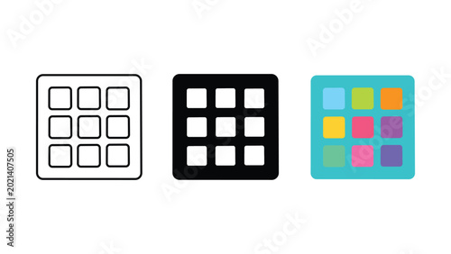 App grid icon set menu dashboard tiles outline solid and color vector illustration