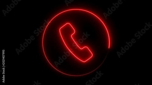 Slika na platnu Bright glowing neon red telephone handset enclosed in a circular frame isolated
