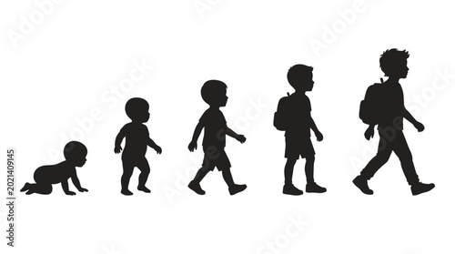 Bild auf Leinwand Silhouette illustration showing the growth stages of a boy from baby to schoolchild