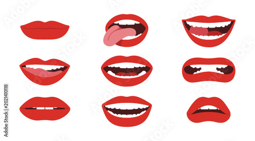 Bild auf Leinwand Red lips collection with various expressions isolated on white background