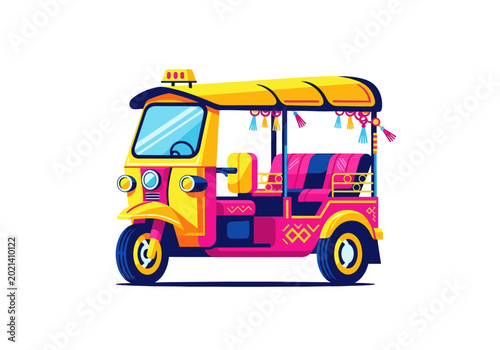 Colorful Thai tuk tuk taxi vector illustration on white background