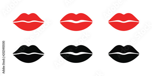 Cuadro en lienzo Set of six lip kiss icons with three red and three black lips vector illustration