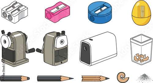 Photos Pencil Sharpener Collection Vector Illustration Featuring Manual Sharpeners Penc