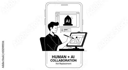 Bild auf Leinwand Graphic Designer Collaborating With Artificial Intelligence Technology