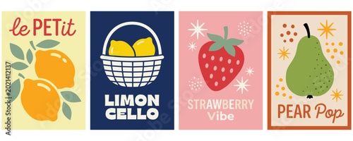 Φωτογραφία Retro fruit themed vintage poster collection with abstract shapes