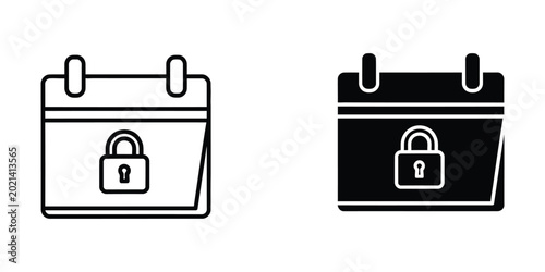 Tablou pe pânză Locked calendar page with padlock icon on black and white background