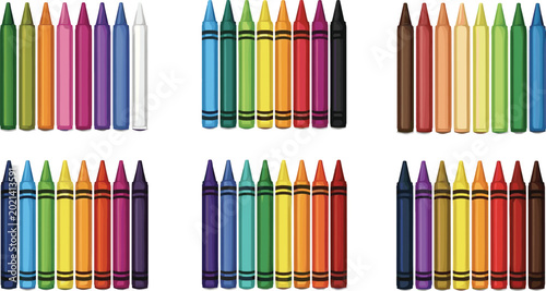 Colorful Wax Crayon Vector Set with Rainbow Colored Drawing Sticks for Kids School Art and Craft Graphic Design
