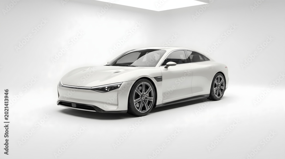 Obraz premium Futuristic Electric Car Isolated on Seamless White Studio Background