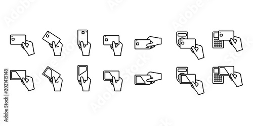 Tableau sur toile Editable line art image illustration icon set for card, credit card, and IC card payments