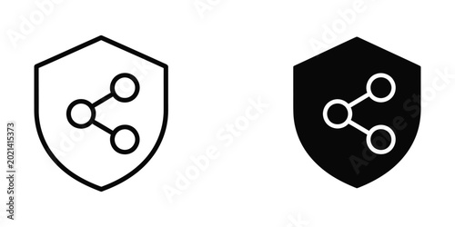 Foto Sharing network icon in shield badge style with black and white variation