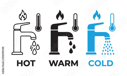 Hot Warm Cold Water Faucet Icon Set