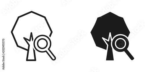 Obraz na płótnie Magnifying glass examining a wrench and bolt icon in two styles