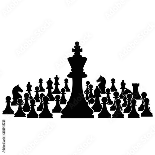 Slika na platnu Black chess pieces on white background.