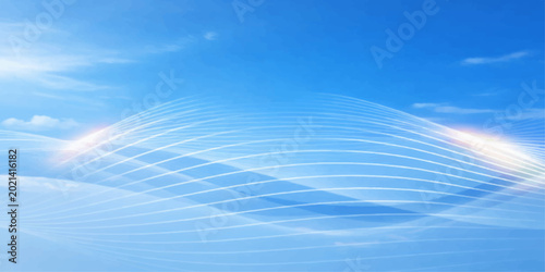 Fotografie Abstract futuristic design featuring a blue sky background with clouds and a dig