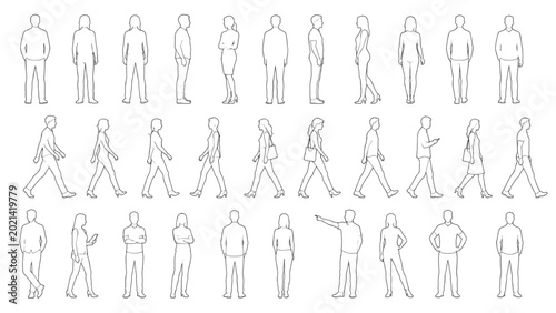 Diverse Human Figures for CAD Drawings Comprehensive Set of People Silhouettes in Various Poses and Activities for Architectural Plans and Design Projects