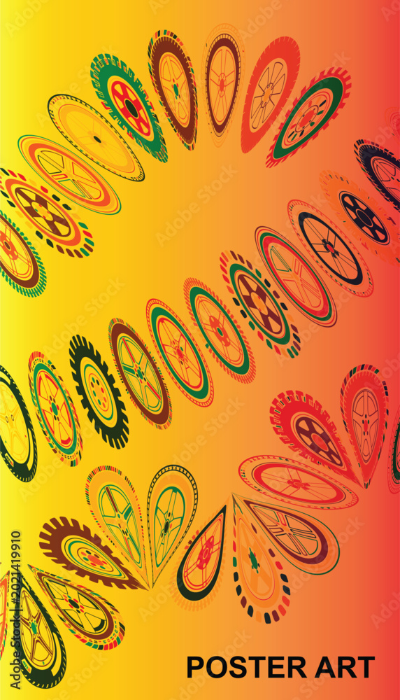 Fototapeta premium Abstract Car Tire Track Patterns and Creative Wheel Rim Designs for Poster Art
