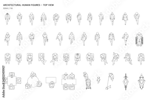 Extensive CAD library of top-view architectural human figures, perfect for enhancing urban planning, building layouts, and detailed spatial design visualizations