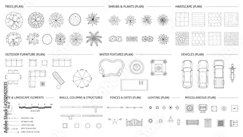 Comprehensive CAD Blocks for Landscape Design Trees, Plants, Furniture, and Site Elements