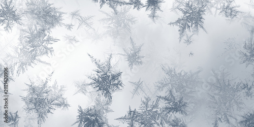 Fotografija Winter frost patterns with crystalline ice structures on transparent surface for seasonal holiday decorations
