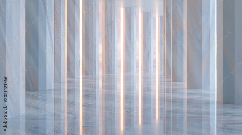 Fototapeta premium abstract bright corridor with soft blue reflections for futuristic architecture interior perspective minimal design and luminous background concept