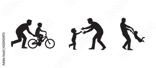 Tableau sur toile Father and son milestones learning to ride embrace and playful toss