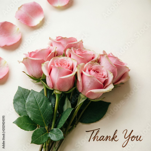 bouquet of pink roses, thank you card