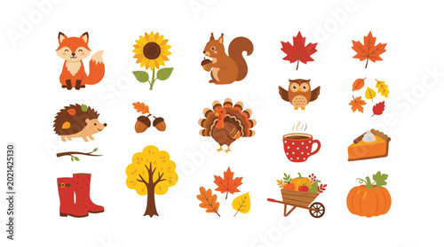 Photos Set of Autumn Fall Season Icons and Elements
