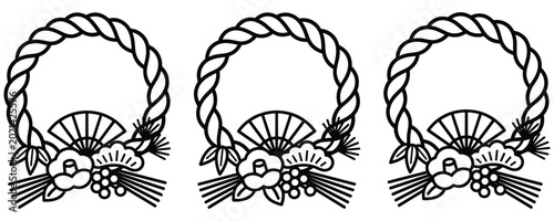 Tableau sur toile Shimenawa rope wreath frames with japanese traditional decorations