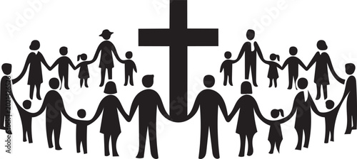 Quadro su tela Community Unity Silhouette Around Christian Cross