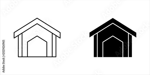 Photos Minimalist warehouse icon set in line art and solid glyph style.