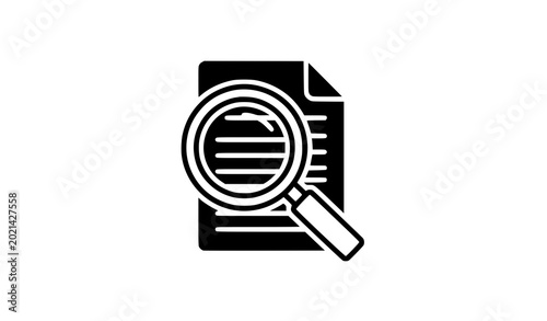 Magnifying glass on document icon for search and file analysis vector illustration