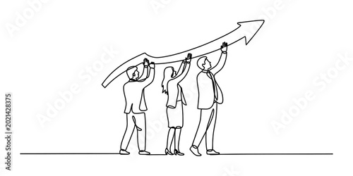Slika na platnu Team of business people holding up a rising arrow graph, concept of growth and s