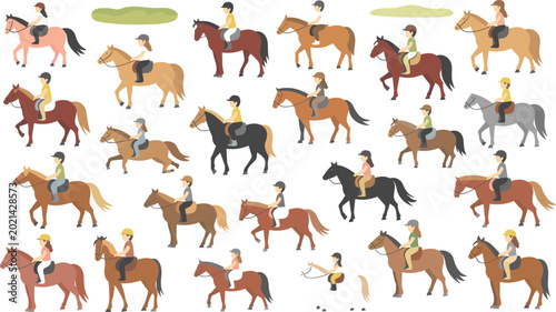 Canvastavla Equestrian Horse Riding Vector Character Set with Men Women and Children Riding