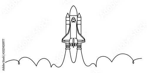 Bild auf Leinwand Space shuttle launching into the sky with smoke trails, simple line art drawing