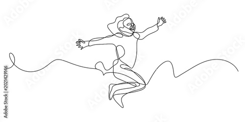 Tableau sur toile Joyful person jumping and celebrating with arms outstretched in a dynamic single