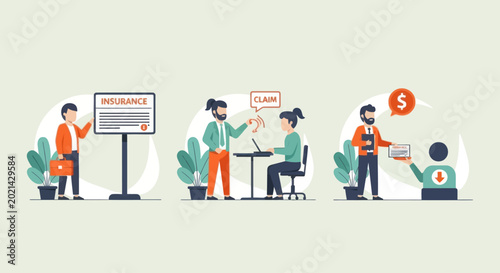 Cuadro en lienzo Insurance Claim Process: Policy, Application, and Payout Illustration