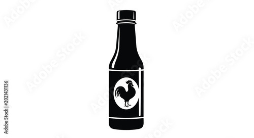 Hot sauce bottle with rooster label black silhouette