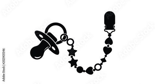 Baby pacifier clip with beads and hearts silhouette