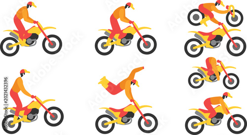 Valokuva Freestyle Motocross Rider Vector Illustration Set Performing Extreme Dirt Bike S