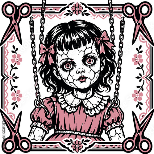 Cracked Gothic Dolls Horror illustration