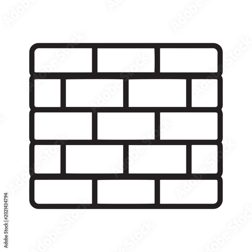 Minimalist black and white line art icon of a brick wall representing construction, masonry, security, architectural foundations, and industrial building projects.