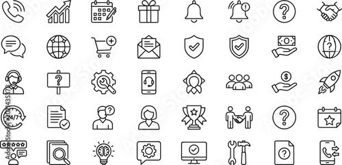Obraz na plátne Set of minimalist customer service icons for support and business assistance