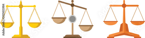 Fotografie Colorful Justice Scale Icon Set in Gold, Brown, and Copper Styles for Law, Lega