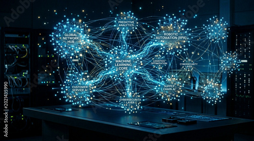 Digital globe with interconnected network nodes and city lights at night display