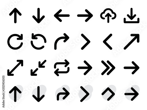 Modern Collection of Outline UI Arrow Icons with Rounded Corners for Web and Mobile App Navigation and Control Elements, Digital Design Set
