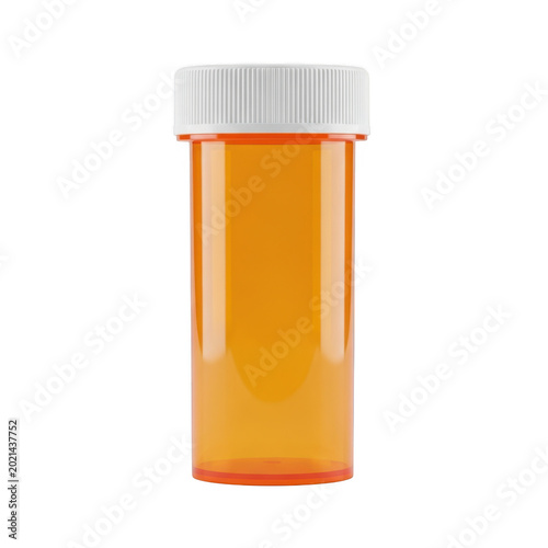 Orange prescription pill bottle with white cap